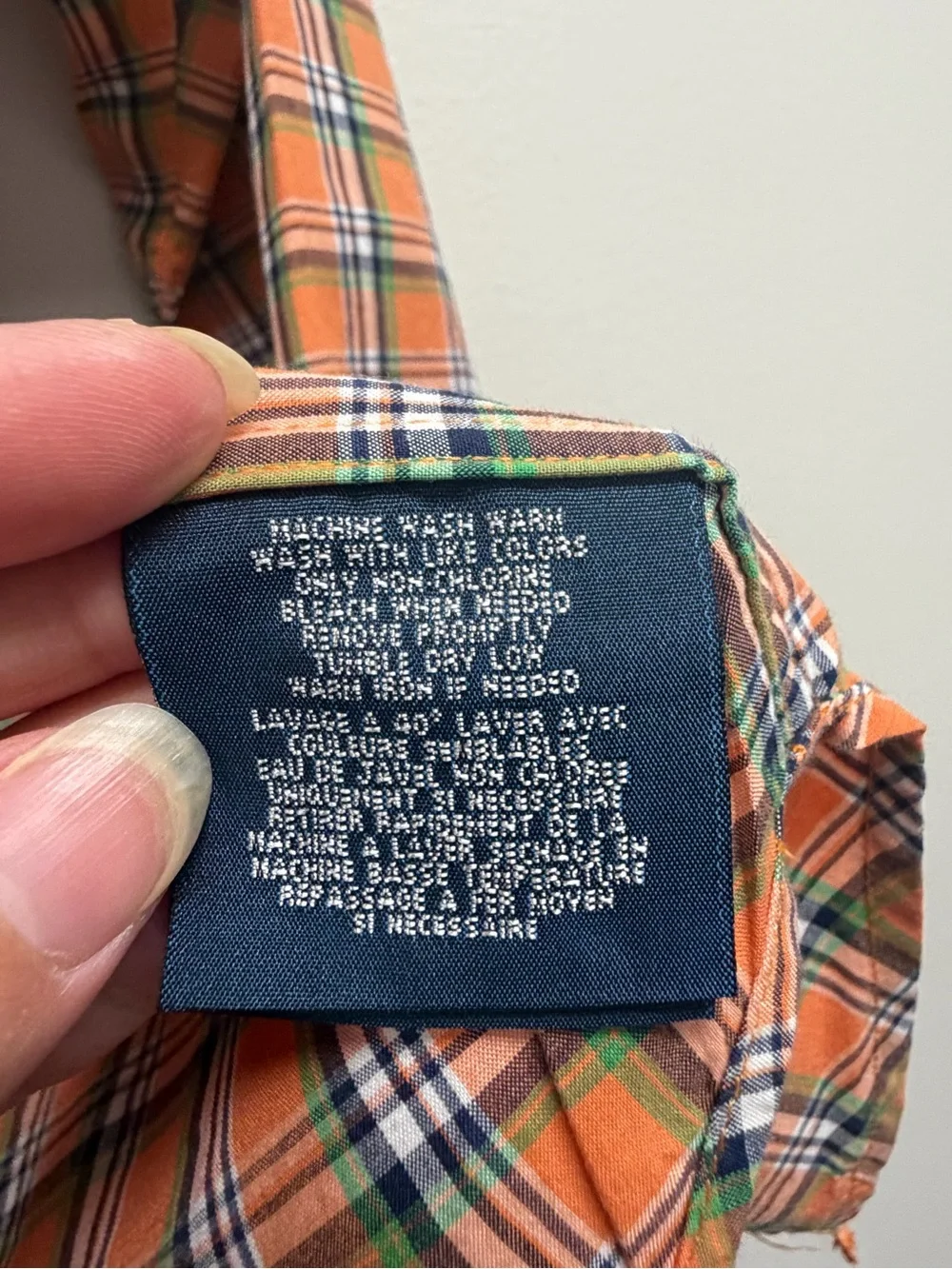 Ralph Lauren Orange Green Plaid Button-Down Kids Shirt 100% Cotton